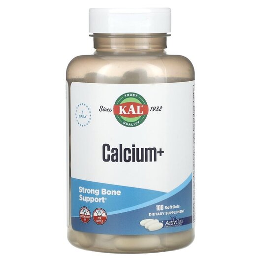 Основне фото товару KAL, Calcium+, Кальцій, 100 капсул