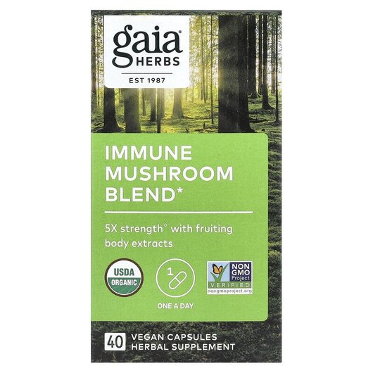 Основне фото товару Gaia Herbs, Immune Mushroom Blend, Гриби Шиїтаке, 40 капсул