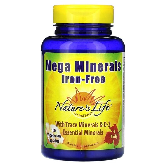 Основное фото товара Mega Minerals Iron Free Основное фото товара Natures Life, Железо, Mega Minerals Iron Free, 100 капсул