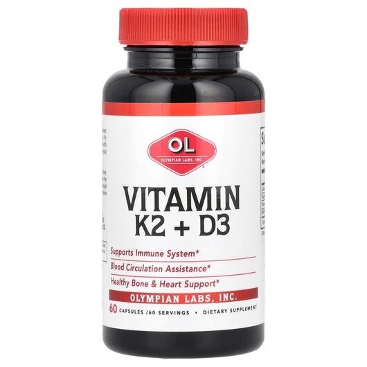 Основне фото товару Olympian Labs, Vitamin K2 + D3, Вітаміни D3 K2, 60 капсул