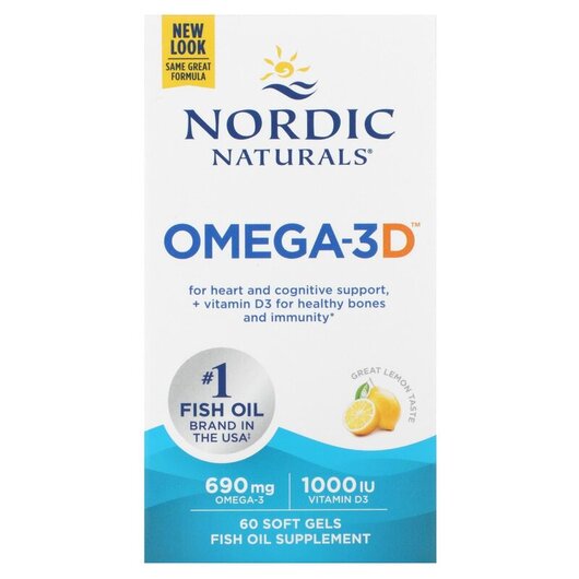 Основное фото товара Nordic Naturals, Омега 3, Omega-3D Lemon 1000 mg, 60 капсул