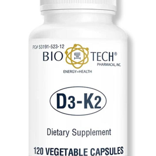 Основне фото товару D3-K2 Основне фото товару Bio-Tech Pharmacal, D3-K2, Вітамін D3, 120 капсул