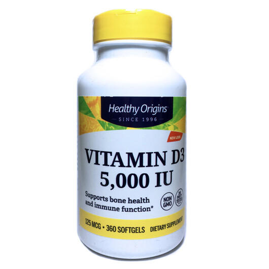 Основное фото товара Vitamin D3 5000 IU Основное фото товара Healthy Origins, Витамин D3 5000 МЕ, Vitamin D3 5000 IU, 360 капс