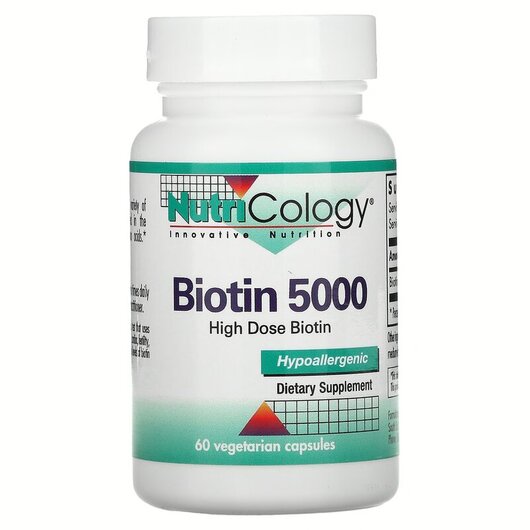 Основное фото товара Nutricology, Биотин 5000 мкг, Biotin 5000, 60 капсул