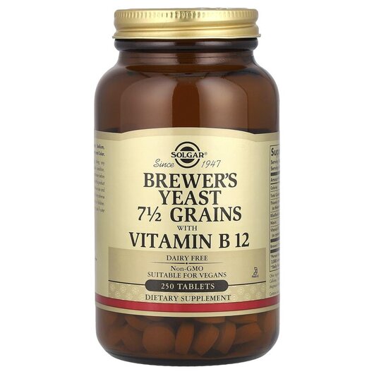 Основне фото товару Brewer's Yeast 7 1/2 Grains with Vitamin B12 Основне фото товару Solgar, Brewer's Yeast 7 1/2 Grains, Пивні дріжджі з B12, 25