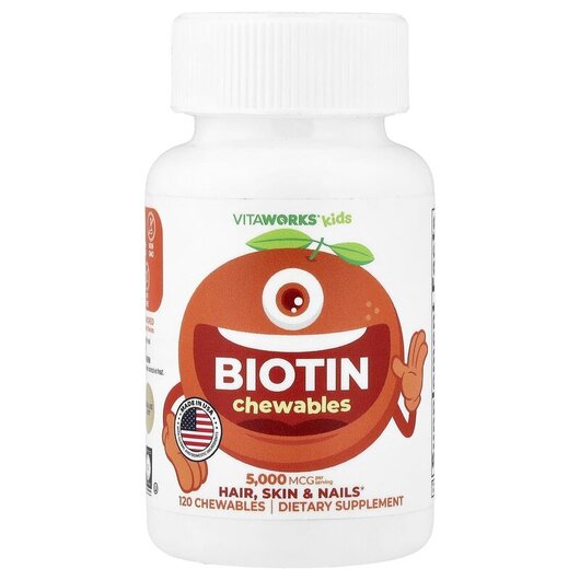 Основне фото товару VitaWorks, Kids Biotin Orange, Вітамін B7 Біотин, 120 таблеток