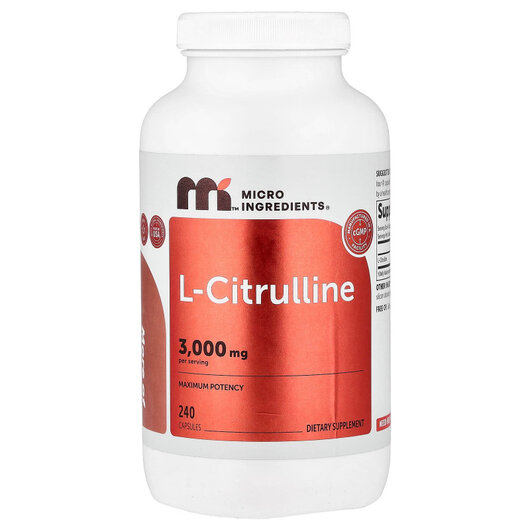 Основне фото товару Maximum Potency L-Citrulline, 750 mg Основне фото товару Maximum Potency L-Citrulline, 750 mg, L-Цитрулін, 240 капсул