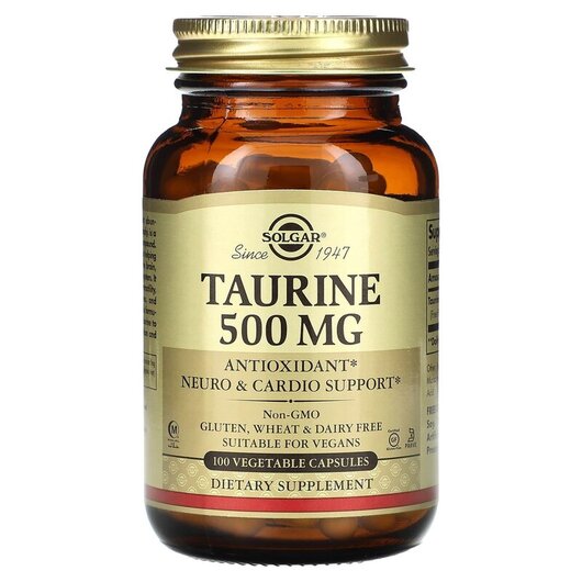 Основне фото товару Solgar, Taurine 500 mg, L-Таурин, 100 капсул
