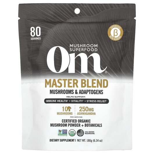 Основное фото товара Master Blend Certified Organic Mushroom Powder Основное фото товара Om Mushroom Superfood, Грибы, Master Blend, 176 г