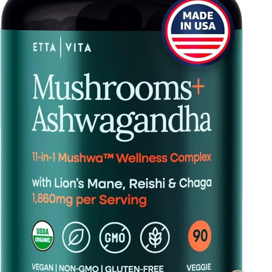 Основне фото товару Etta Vita, Lions Mane with Ashwagandha, Гриби Левова Грива, 90 ка