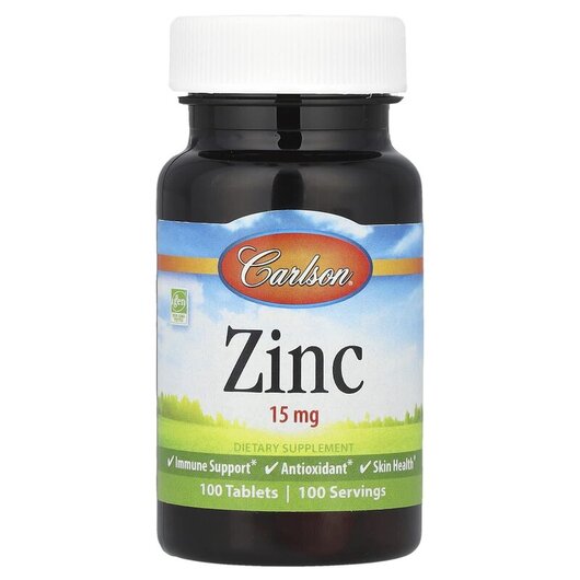 Основне фото товару Zinc 15 mg Основне фото товару Carlson, Zinc 15 mg, Цинк 15 мг, 100 таблеток