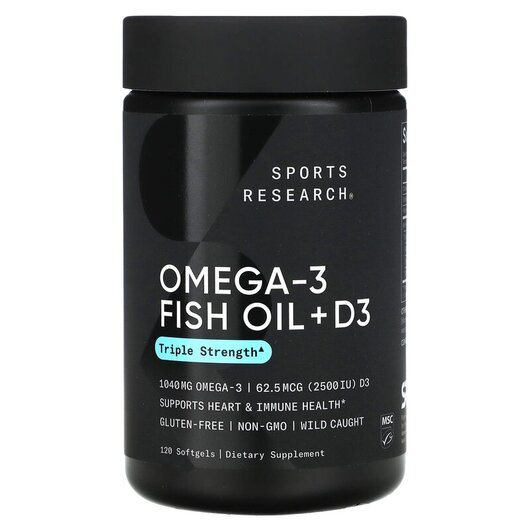 Основное фото товара Omega-3 Fish Oil + D3 Triple Strength 1040 mg & 62.5, Омега 3