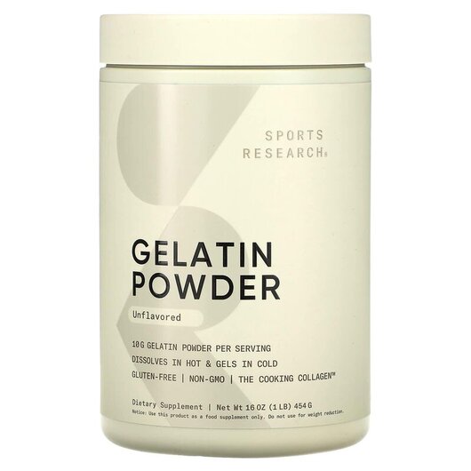 Основне фото товару Gelatin Powder Unflavored Основне фото товару Sports Research, Gelatin Powder Unflavored, Желатин, 454 г