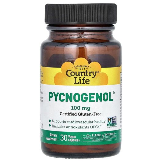 Основне фото товару Country Life, Pycnogenol 100 mg, Пікногенол, 30 капсул