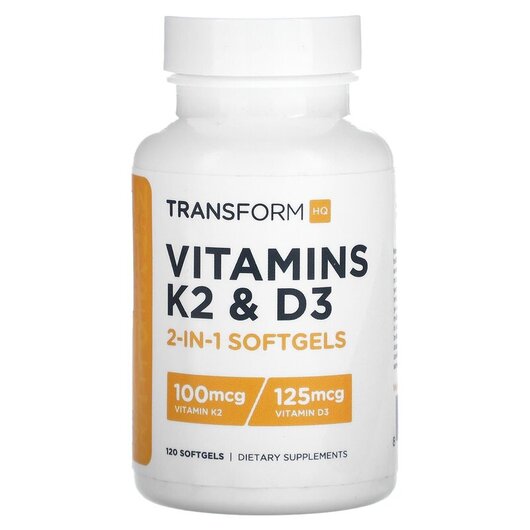 Основное фото товара TransformHQ, Витамины, Vitamins K2 & D3, 120 капсул