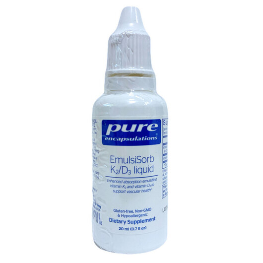 Основне фото товару EmulsiSorb K2/D3 1000 IU Основне фото товару Pure Encapsulations, EmulsiSorb K2/D3 1000 IU, Вітаміни D3 K2, 20