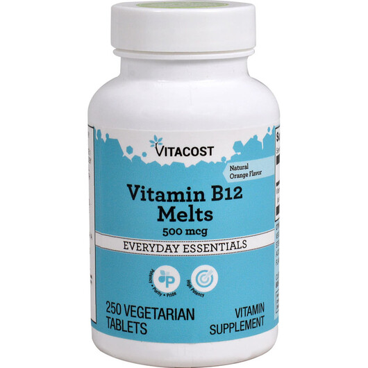 Основне фото товару Vitacost, Vitamin B-12 Melts Orange 500 mcg, Вітамін B, 250 табле