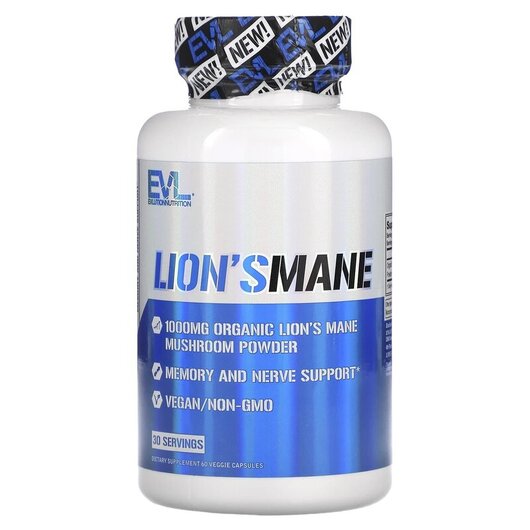 Основне фото товару EVLution Nutrition, Lion's Mane 500 mg, Гриби Левова Грива, 