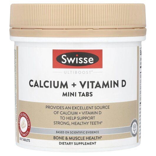 Основне фото товару Swisse, Ultiboost Calcium + Vitamin D Mini Tabs, Кальцій, 300 таб