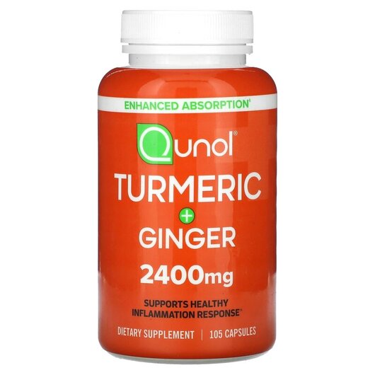 Основне фото товару Turmeric + Ginger 800 mg Основне фото товару Qunol, Turmeric + Ginger 800 mg, Екстракт кореня куркуми, 105 кап