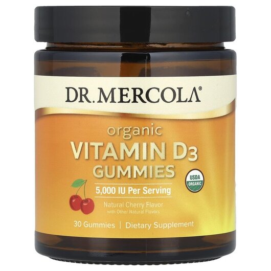 Основное фото товара Organic Vitamin D3 Gummies Natural Cherry 5000, Витамин D3, 30 та