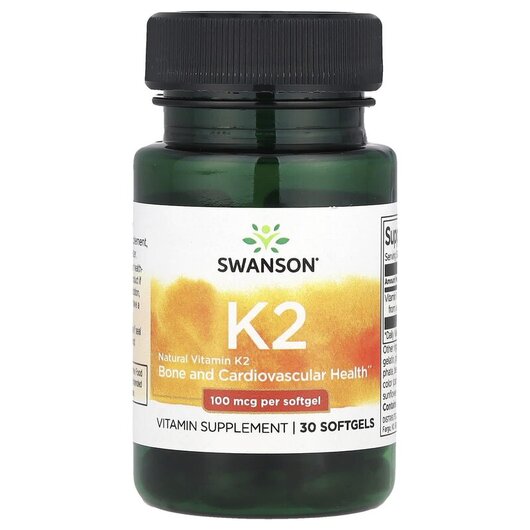 Основне фото товару Swanson, Vitamin K2, Вітамін K2 MK-7, 30 капсул