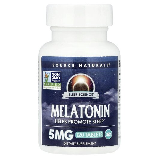 Основне фото товару Melatonin 5 mg Основне фото товару Source Naturals, Melatonin 5 mg 120, Мелатонін 5 мг, 120 таблеток