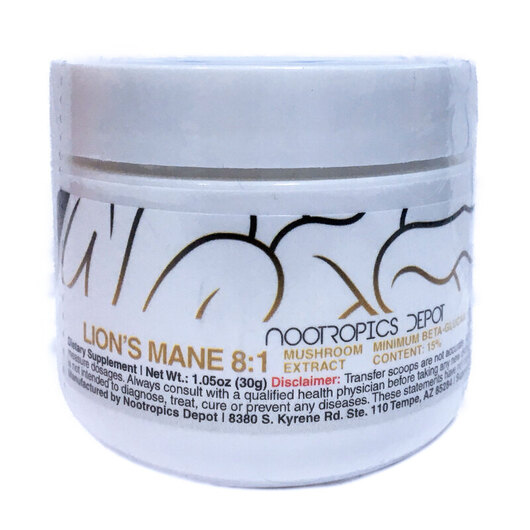 Основне фото товару Lion's Mane Mushroom Powder 8:1 Dual Extract Основне фото товару Nootropics Depot, Lion's Mane 8:1, Їжовик гребінчастий, 30 г