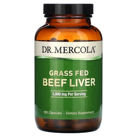 Основне фото товару Grass Fed Beef Liver 500 mg Основне фото товару Dr. Mercola, Grass Fed Beef Liver 500 mg, Бичача печінка, 180 кап