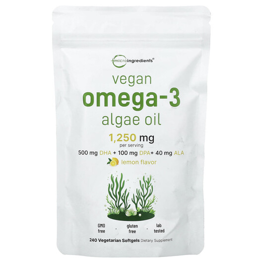 Основне фото товару Vegan Omega-3 Algae Oil Lemon, Веганська Омега-3, 240 Vegetarian 