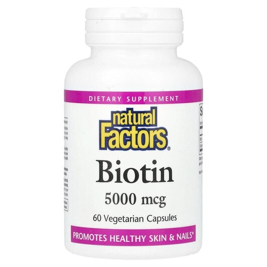 Основное фото товара Natural Factors, Биотин, Biotin 5000 mcg, 60 капсул