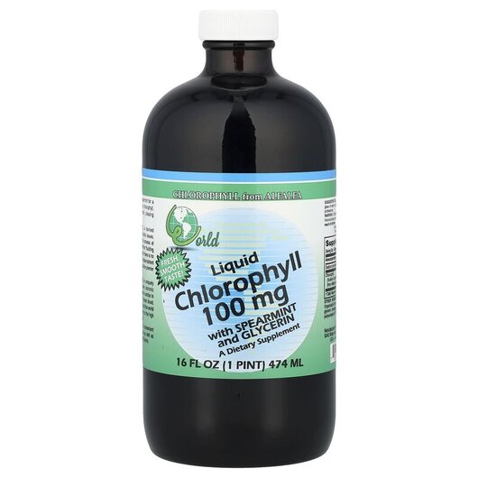 Основне фото товару Liquid Chlorophyll with Spearmint & Glycerin 100 mg Основне фото товару World Organic, Liquid Chlorophyll 100 mg, Хлорофіл, 474 мл