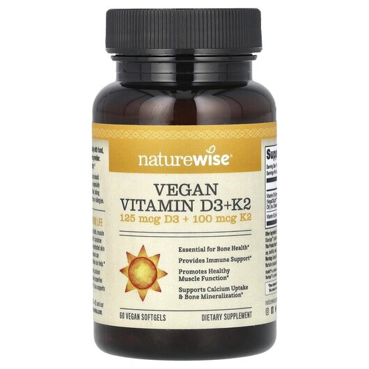 Основне фото товару Naturewise, Vegan Vitamin D3 + K2, Вітаміни D3 K2, 60 капсул