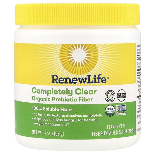 Основное фото товара Renew Life, Клетчатка, Completely Clear Organic Prebiotic Fiber, 