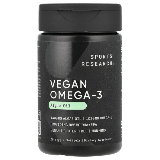 Основне фото товару Sports Research, Vegan Omega-3, Веганська Омега-3, 60 капсул