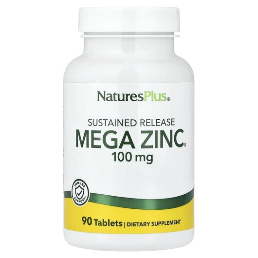 Основне фото товару Natures Plus, Mega Zinc 100 mg, Мега Цинк 100 мг, 90 таблеток