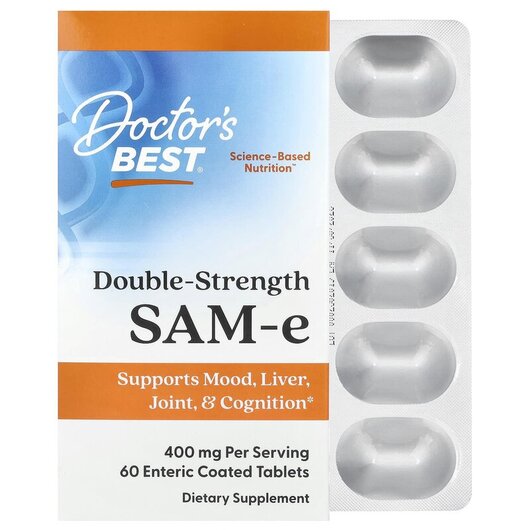 Основне фото товару Doctor's Best, SAM-e 400 mg, САМе Аденозил-метионін, 60 табл