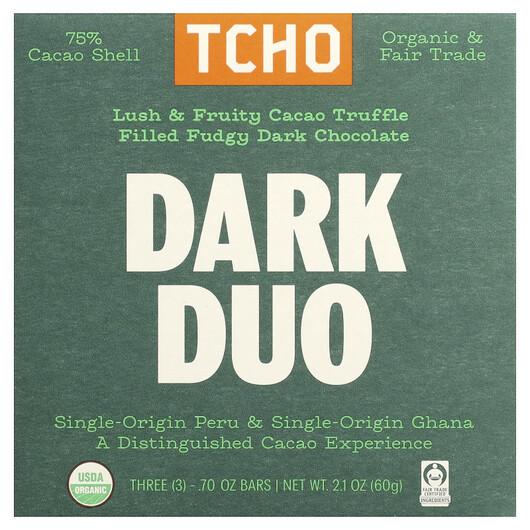 Основне фото товару Dark Duo Cacao Truffle Filled Fudgy Dark Chocolate, Чорний шокола