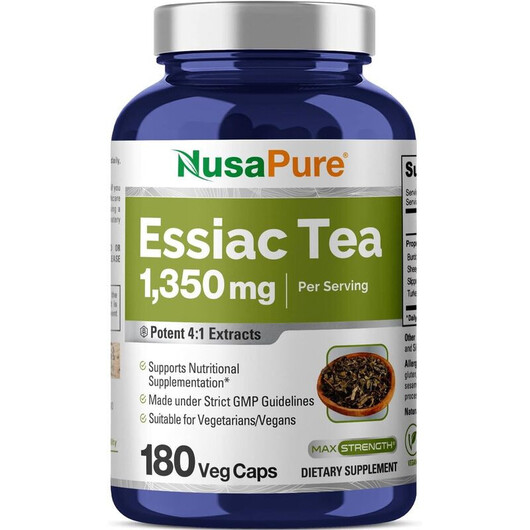 Основное фото товара Nusa Pure, Чай Ессиак, Essiac Tea 1350 mg, 180 капсул