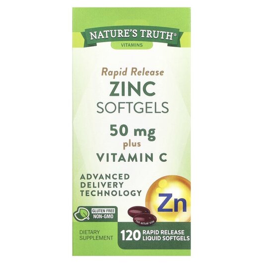 Основное фото товара Nature's Truth, Цинк 50 мг, Rapid Release Zinc Softgels, 120
