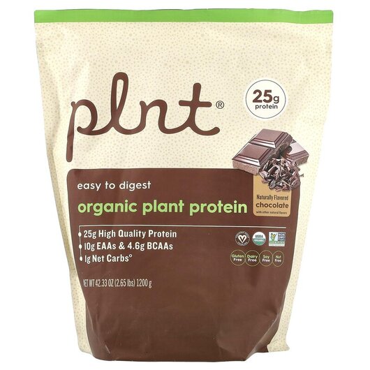 Основное фото товара Plnt, Протеин, Organic Plant Protein Chocolate, 1200 г