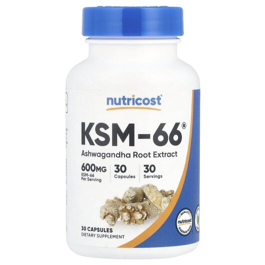 Основне фото товару KSM-66 600 mg Основне фото товару Nutricost, KSM-66 600 mg, Ашваганда, 30 капсул