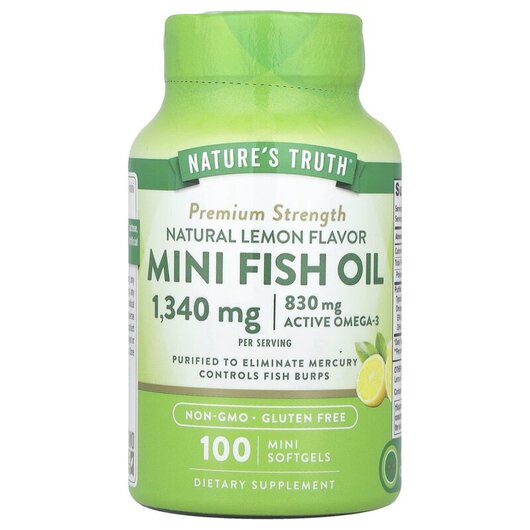 Основне фото товару Mini Fish Oil Premium Strength Lemon 650 mg, Омега 3, 100 Mini So