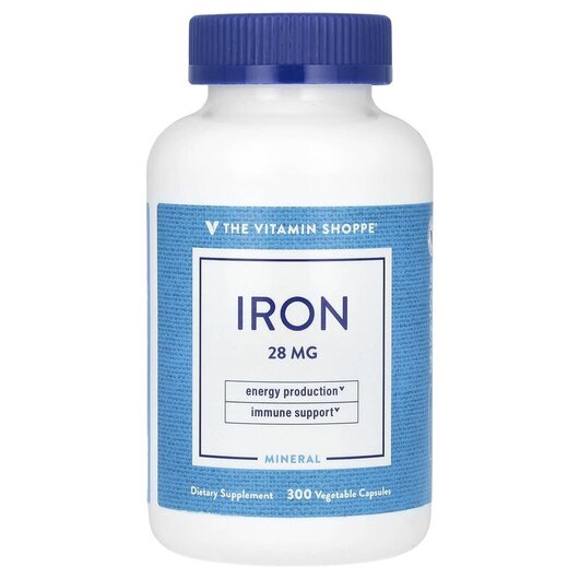 Основне фото товару Iron 28 mg Основне фото товару TheVitaminShoppe, Iron 28 mg, Залізо, 300 капсул
