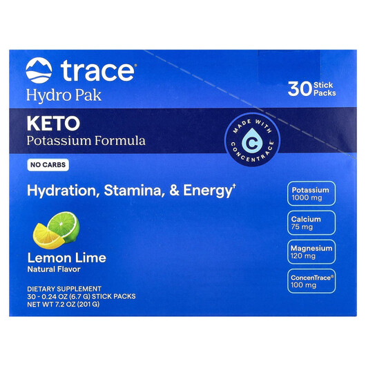Основне фото товару Hydro Pak Keto Lemon Lime Основне фото товару Trace, Hydro Pak Keto Lemon Lime, Контроль ваги, 30 шт