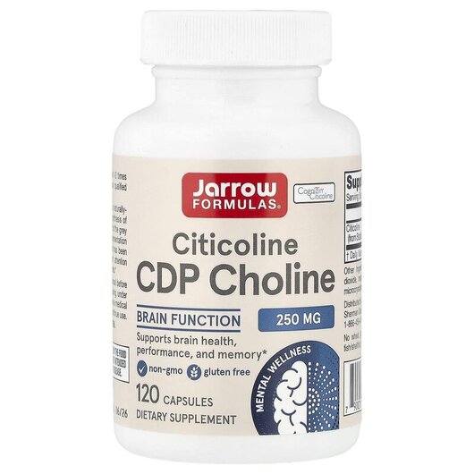 Основне фото товару Jarrow Formulas, Citicoline CDP Choline 250 mg, Холін, 120 капсул