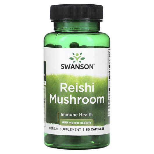 Основне фото товару Reishi Mushroom 600 mg Основне фото товару Swanson, Reishi Mushroom 600 mg, Гриби Рейші, 60 капсул