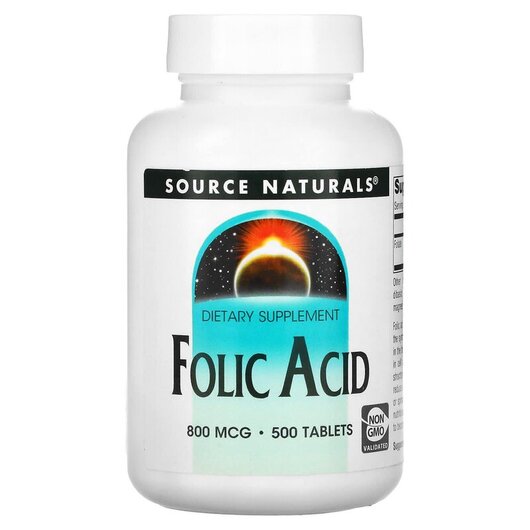 Основне фото товару Folic Acid 800 mcg, Вітамін B9 Фолієва кислота, 500 таблеток