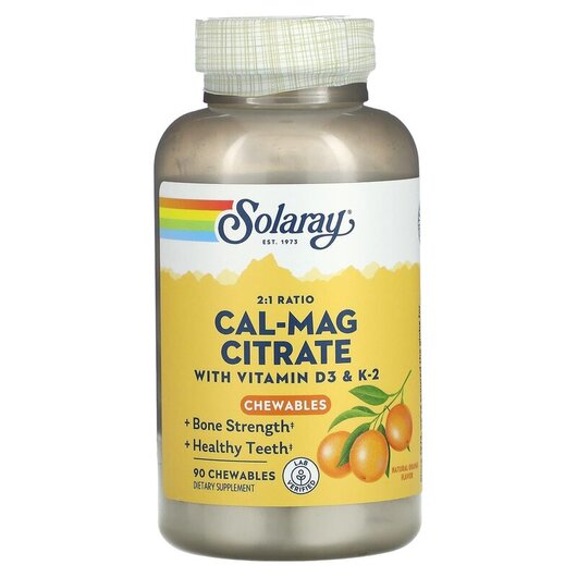 Основне фото товару Solaray, Cal-Mag Citrate Chewables, Кальцій Магний, 90 конфет