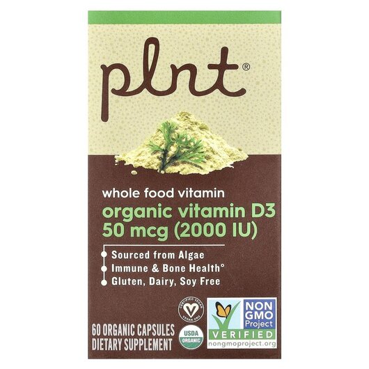 Основне фото товару Plnt, Organic Vitamin D3 mcg 2000 IU, Вітамін D3, 60 капсул